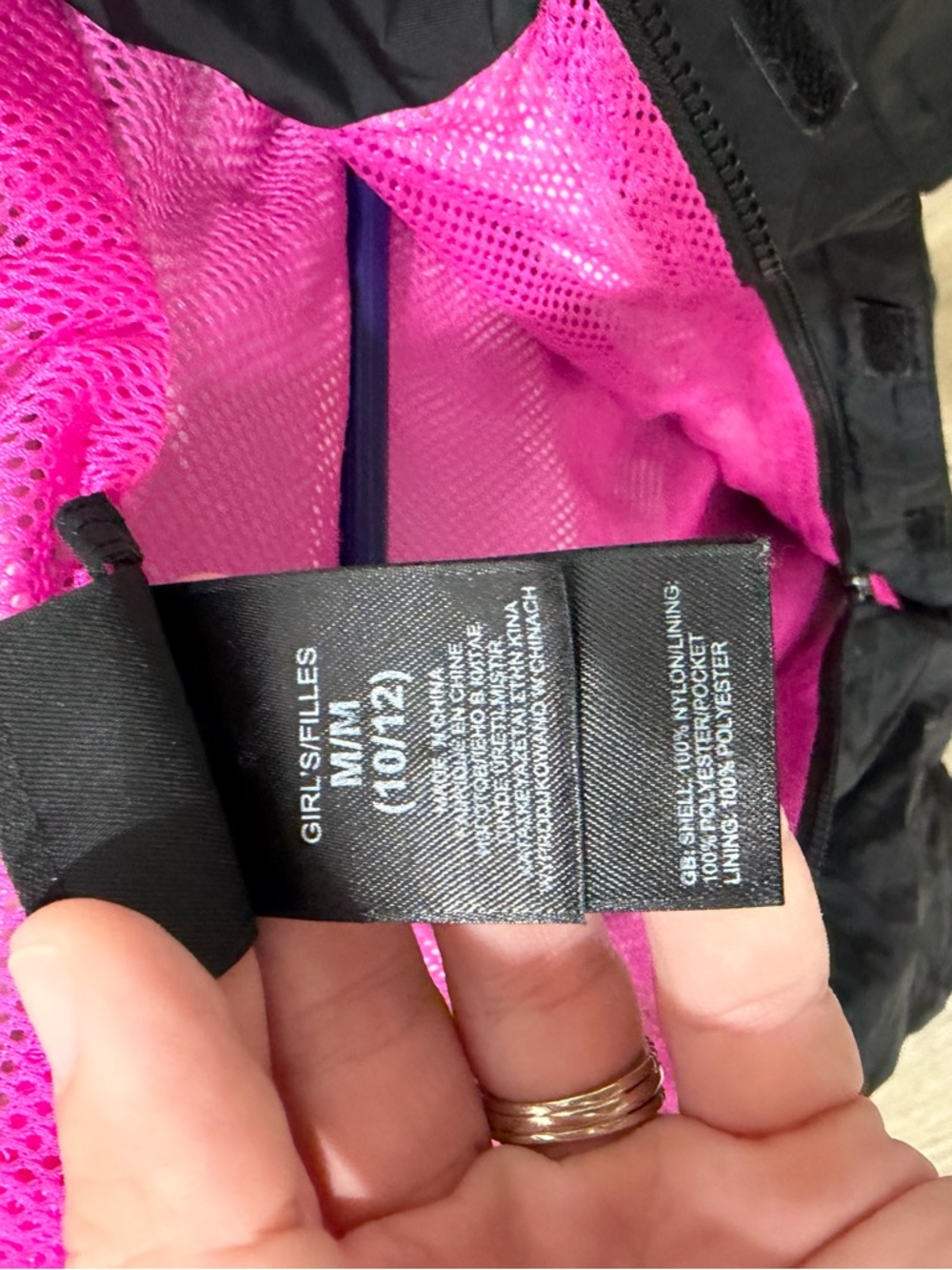 The North Face Black Kids' Hooded Rain Jacket with Pink Logo - Picture 2 of 4